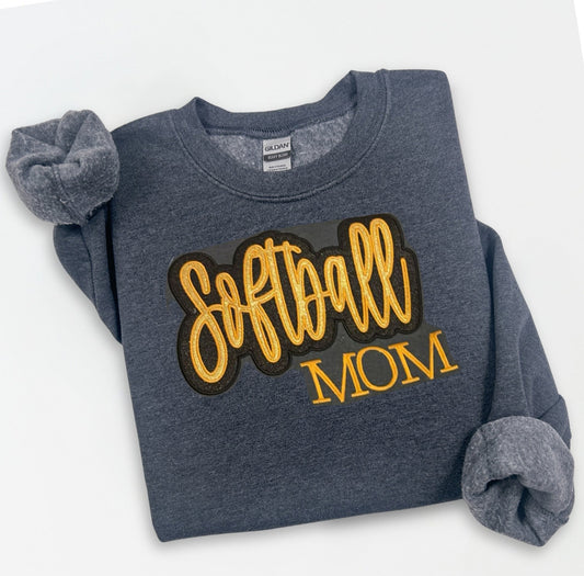 SOFTBALL MAMA DOUBLE APPLIQUE SWEATSHIRT